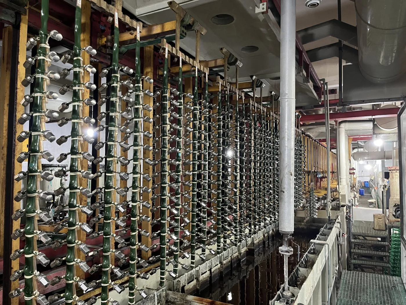 Electroplating line with parts on racks