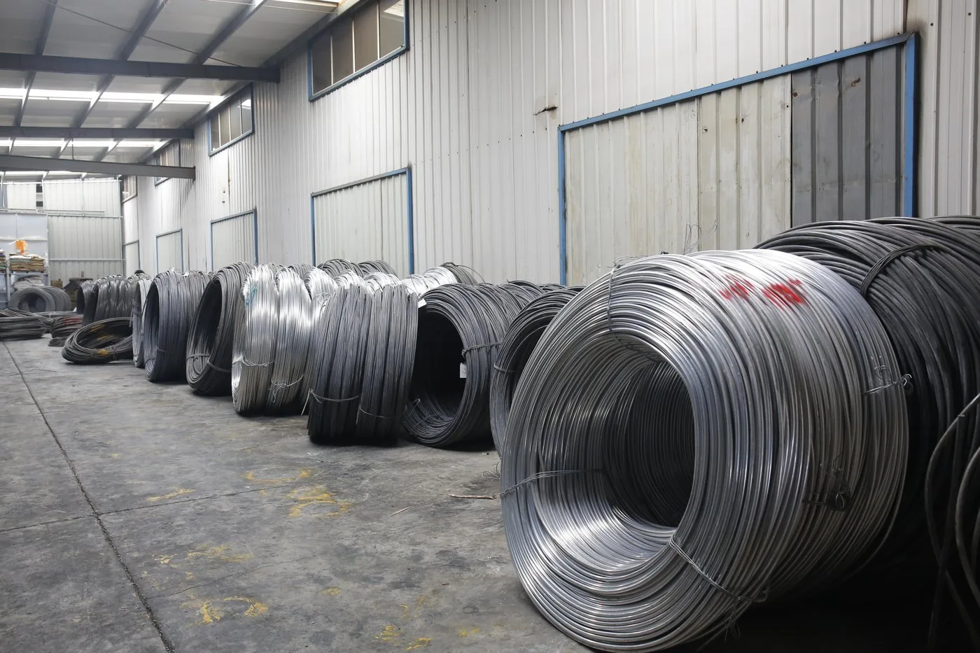 Steel wire rod coils in the raw material area